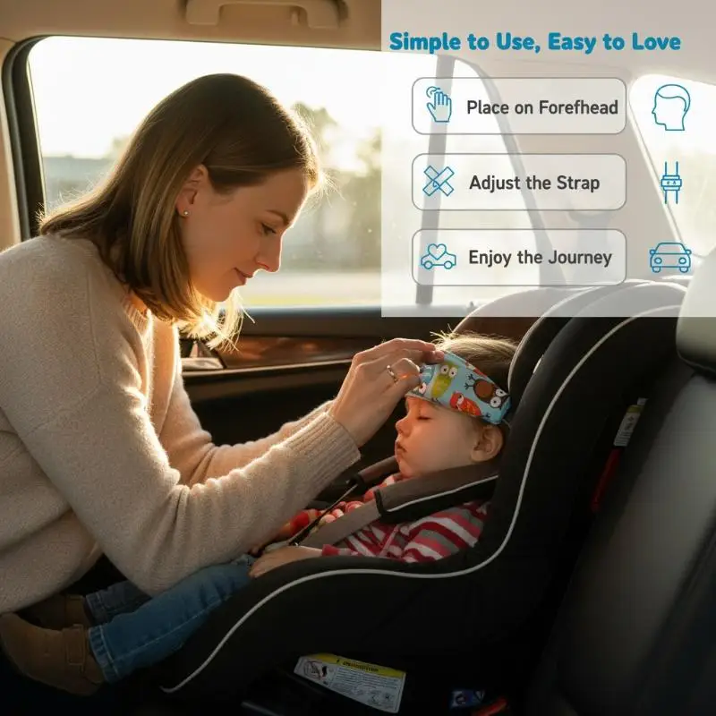 Toddler Car Seat Headrest Support Soft Padded Infant Sleeping Head Holder with Safety Belt for Daily Car Use
