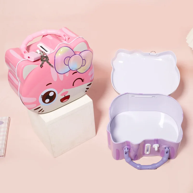 1PCS Cartoon Cute Cat Metal Piggy Bank Bank Money Saving Box Children Coin Deposit Box Best Birthday Gifts For Kid With Lock