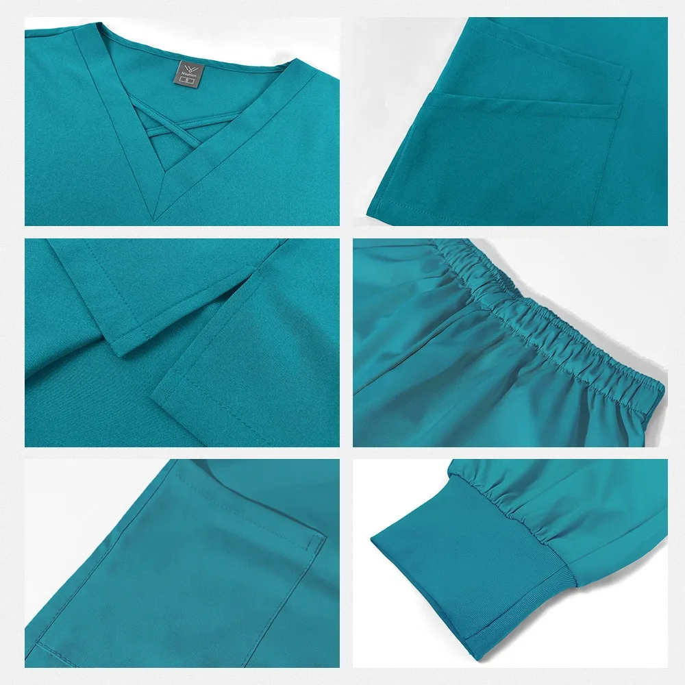 أحدث الزي الجراحي امرأة الطبية ممرضة فرك مجموعة صالون تجميل عمال الطبيب السريري الحيوانات الأليفة ملابس العمل التمريض الملحقات