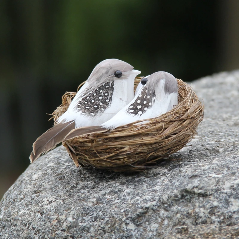 367A Artificial Birds and Bird Nest and Bird Egg Set Miniature Lifelike Ornament