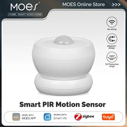 Moes tuya zigbee inteligente sensor pir corpo humano detector de movimento infravermelho com base magnética automação segurança em casa bateria energia