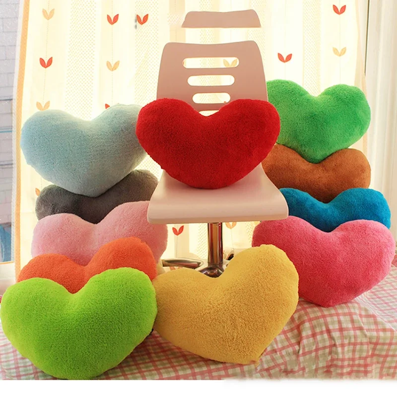 Heart-shaped Pillow Plush Solid Colour  Blocked Pink Green Red Yellow Love Pillow Sofa Decoration Cushion