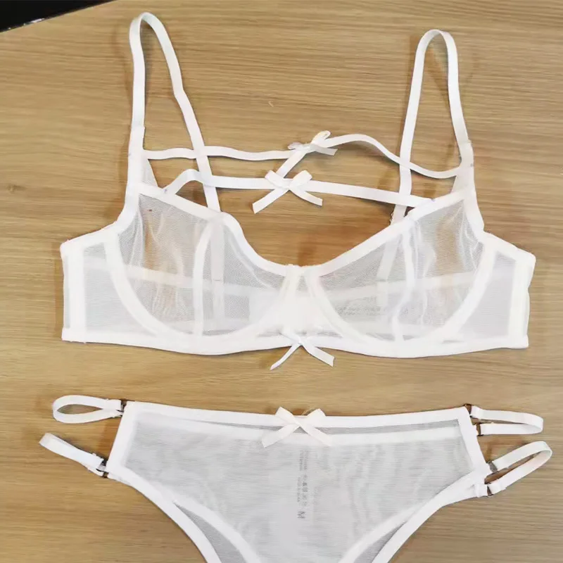 

Ультратонкий бюстгальтер с половиной чашки, комплекты нижнего белья, сексуальное кружево со стальными кольцами, прозрачный комплект нижнего белья Pure Desire, комплект трусиков