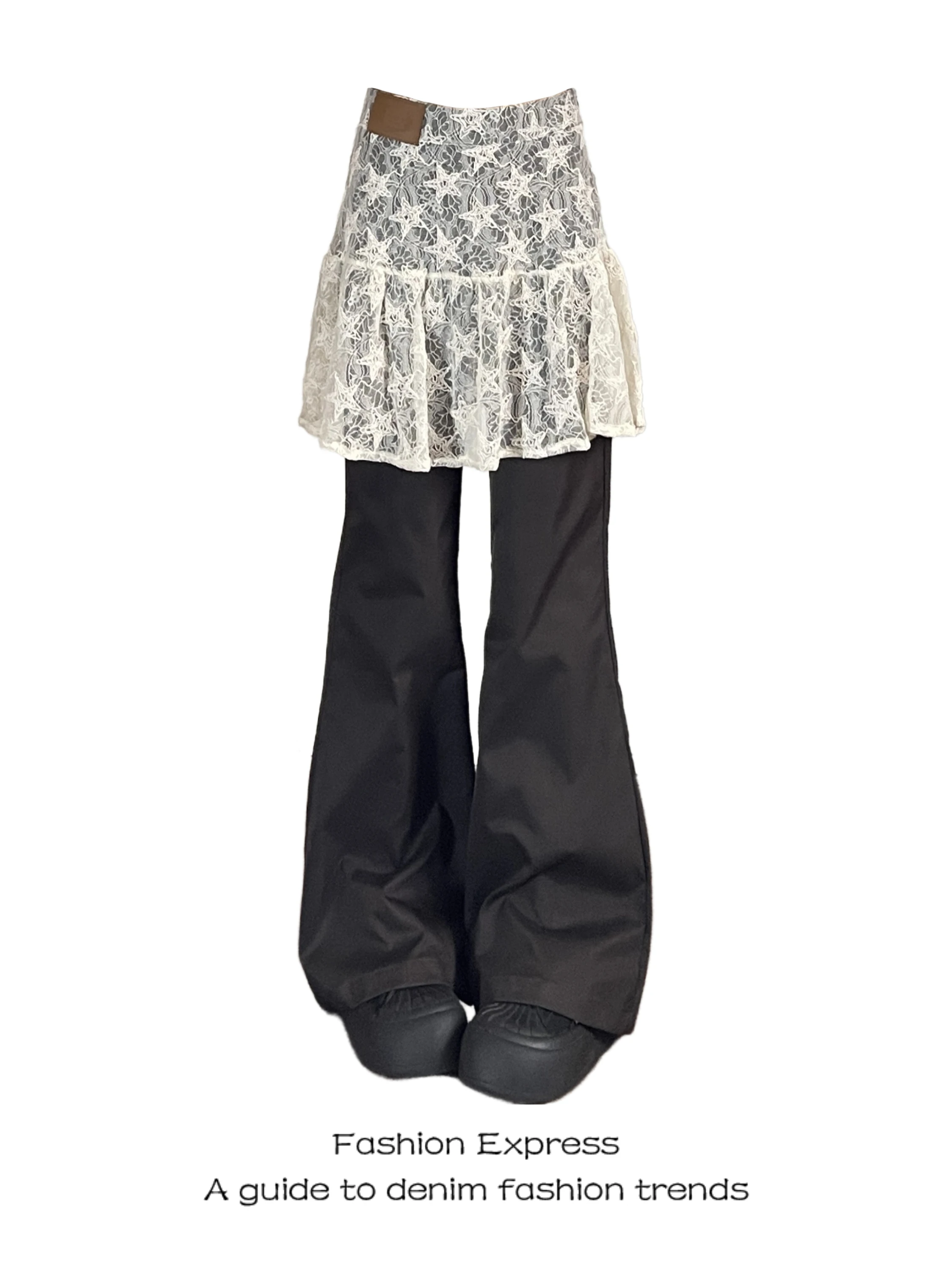 

Women's Bell Bot Pants with Butt Curtain Casual Lace High Waist Loose Drapey Loose Fit Straight Leg Trousers for Winter