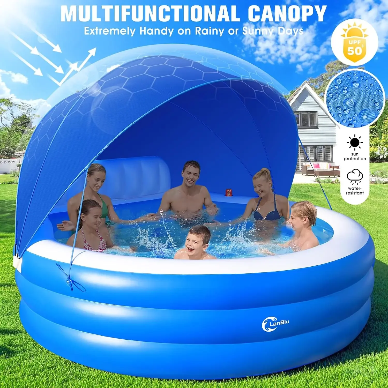 Inflatable Pool with Canopy Inflatable Family Lounge Pool 90*90