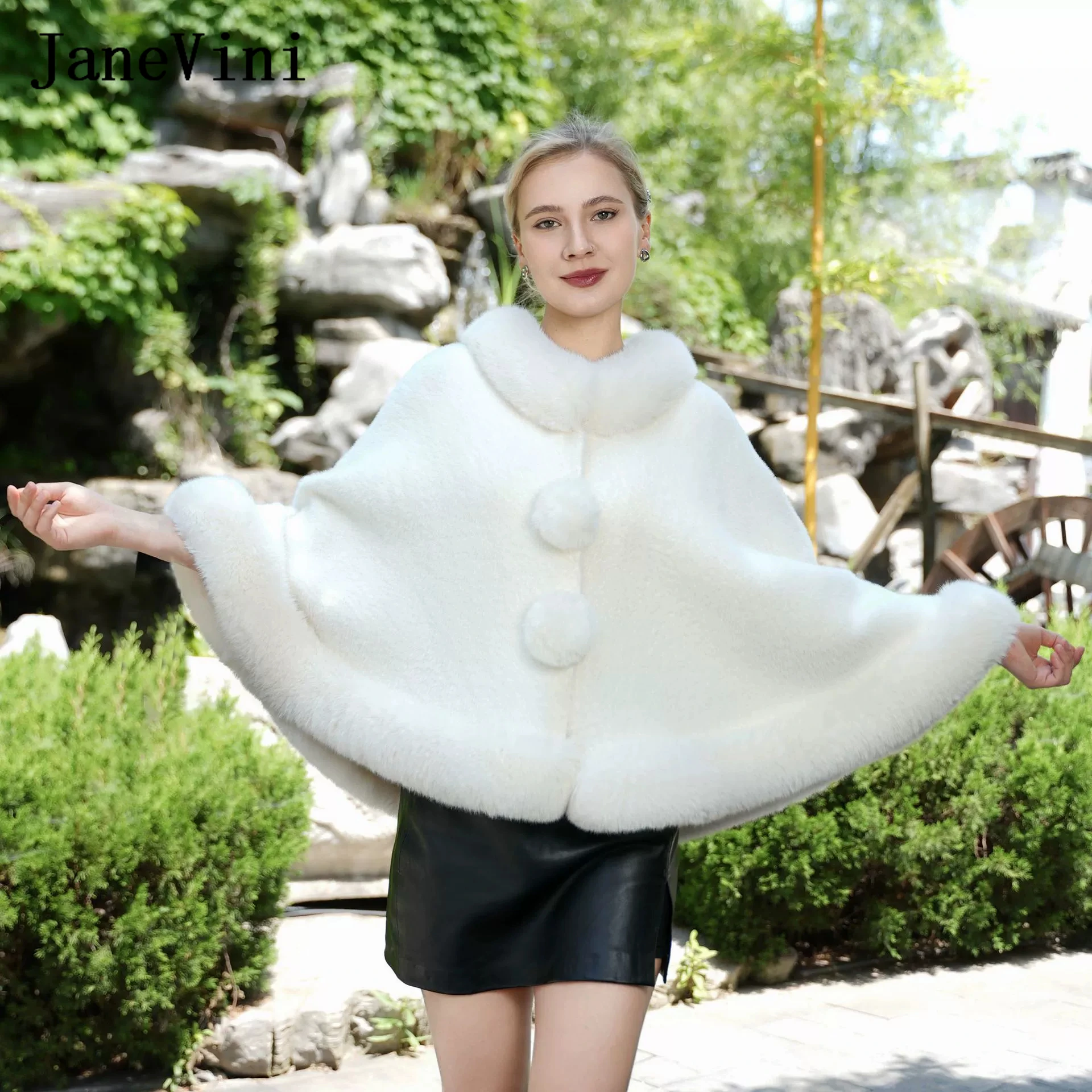 

JaneVini 2026 Winter Ivory Wedding Jackets Faux Fur Bridal Boleros Formal Shawl Bride Capes Wraps Stoles Burgundy Accessories