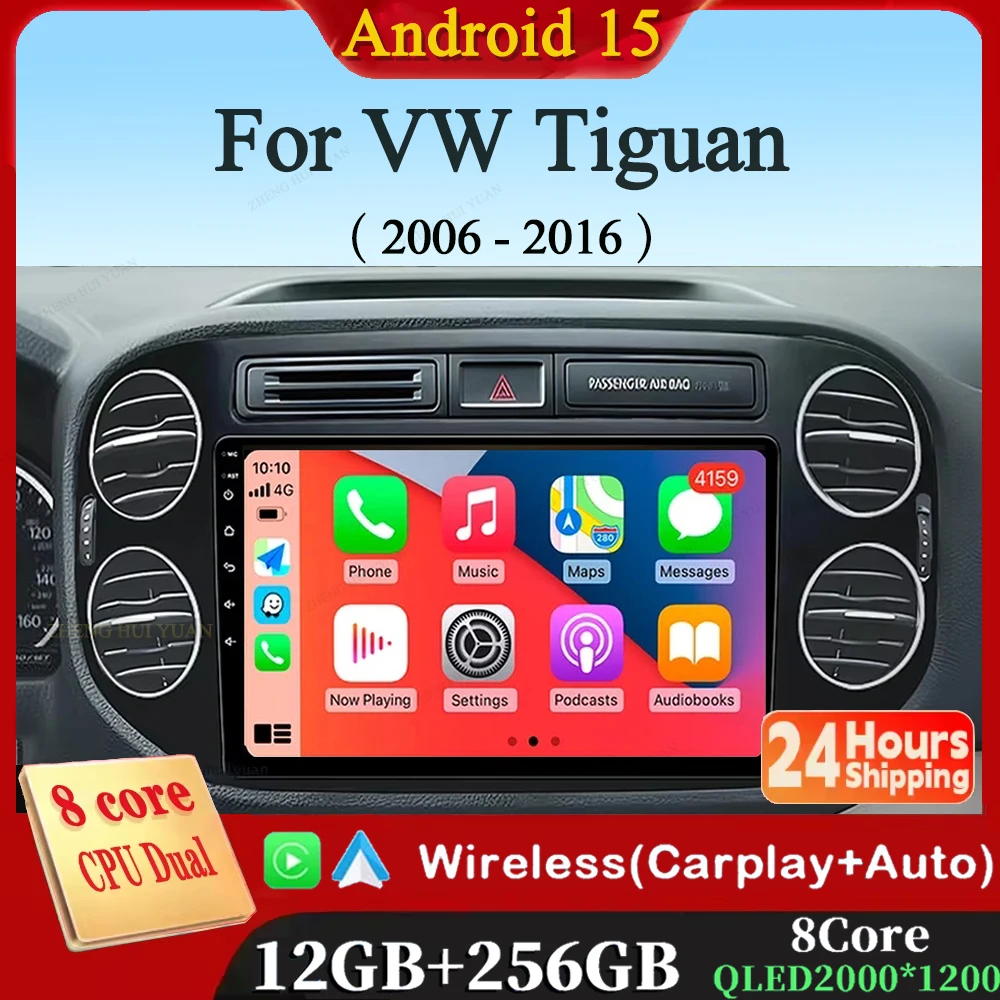 Car Radio For Volkswagen VW Tiguan 2006 2010 2016 Golf Plus Wireless Carplay Android 15 Auto Car Stereo Multimedia Player 4G GPS