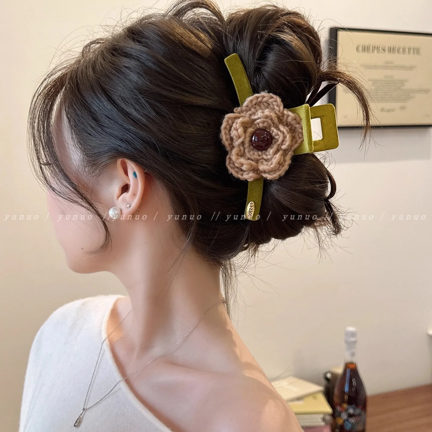 1 قطعة الخريف/الشتاء خمر محبوك الأزهار المخملية مشبك شعر ، الجزء الخلفي من رئيس مشبك شعر أنيق ، 2025 جديد الراقية أوبدو القرش كليب #4