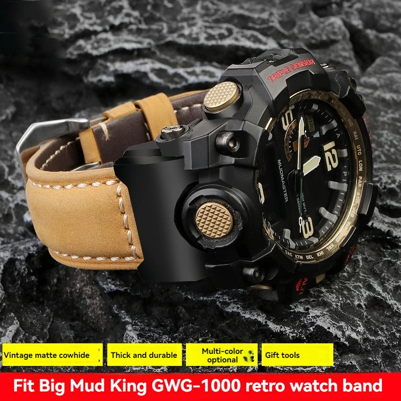 Для серии Casio G-SHOCK Big Mud King поколения GWG-1000/GB модифицированные ретро-часы из воловьей кожи с мужским кожаным браслетом Crazy Horse