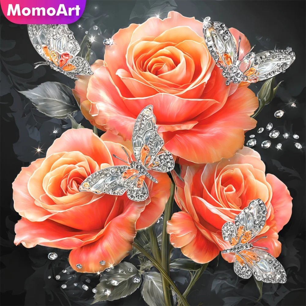 Momoart Rosenblüten-Diamantgemälde, neu, 2026, Diamant-Mosaik, Schmetterlingsmuster, für Erwachsene, Anfänger, DIY-Stickerei, Kind, Hobby