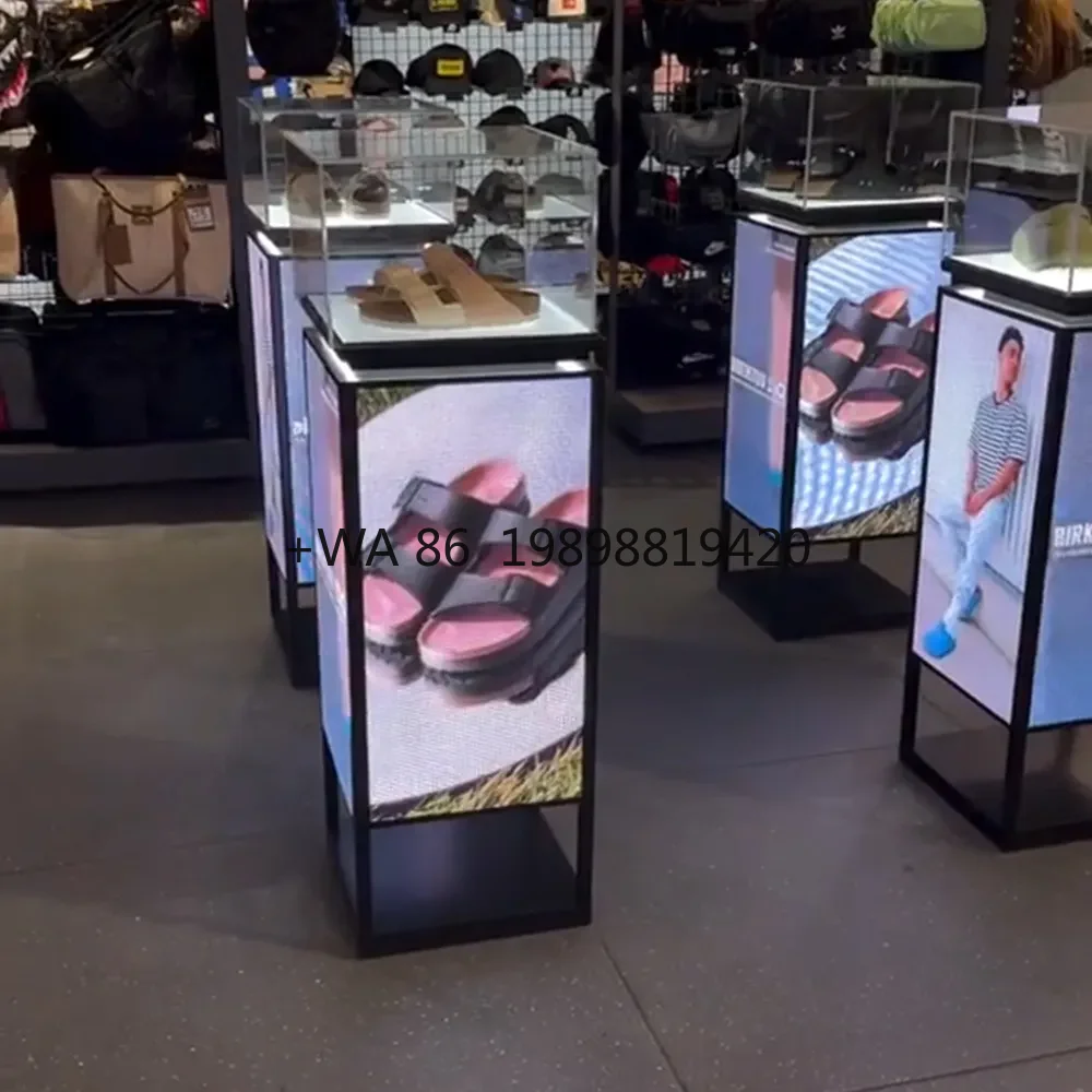 Rotating Indoor LED Column Display Customizable 3/4-Sided Panels Integrated Post Lights & Pathway Lighting for Exhibition Hall