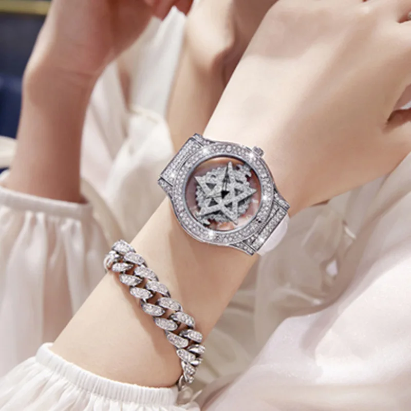 Damen leichte Luxus Full Sky Star Uhr modische und elegante Diamant Set Pentagramm Uhr wasserdichte Quarz Damen uhr l99
