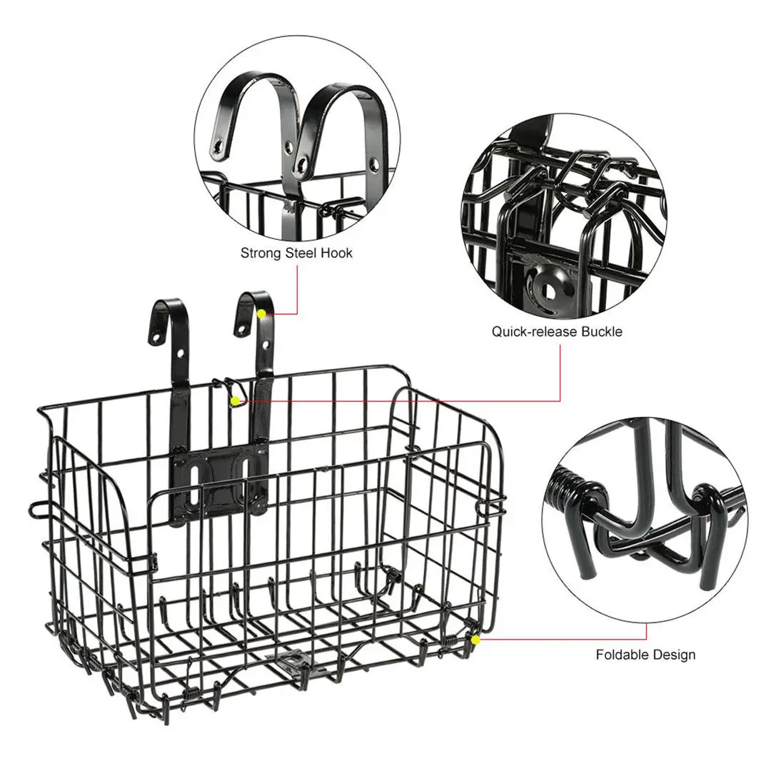 

Foldable Bike Basket Durable Metal Suitable Front Rear Bikes Easy Installation Space Saving Foldablebike Accessories Bike Rack