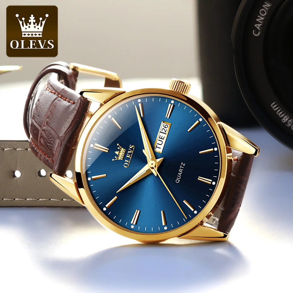 OLEVS Classic Fashion Quartz Men Watches 30M Waterproof Leather Strap Calendar Sports Quartz Business TOP Brand Men WristWatch