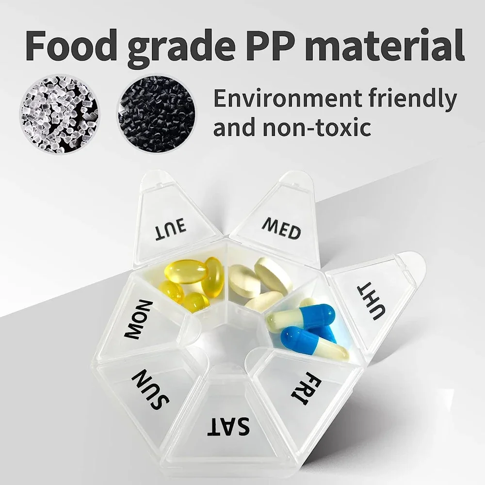 Organizador semanal de pastillas, contenedor portátil de 7 caras para píldoras de viaje, soporte de nueva edición para vitaminas/aceite de