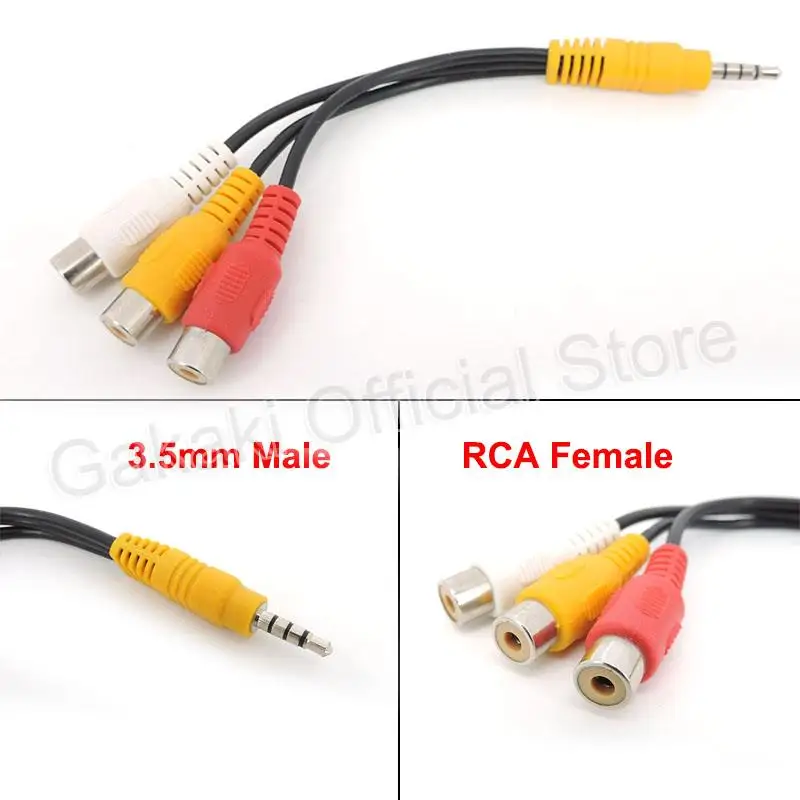 Audio 3.5mm Aux Male jack Stereo 3 pole to 3 RCA Female 3rca Video AV Adapter Cable for High-Performance Video Audio Playback