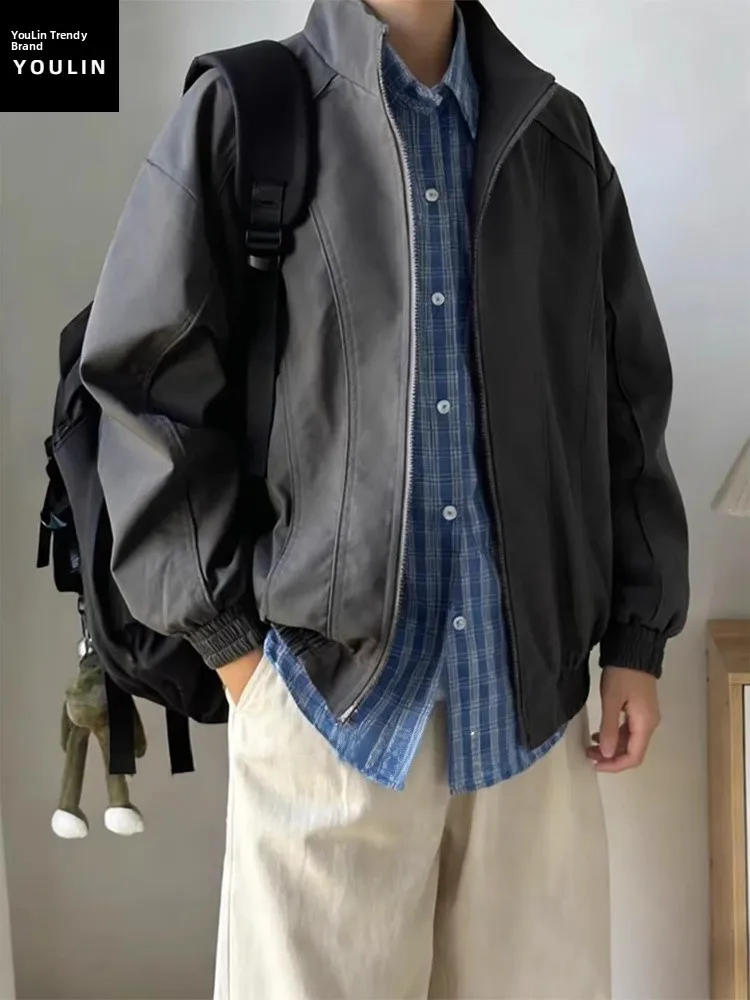 

American Sle Bomber Flight Jaet Men's Hard Han Matching High-End ape Boxy oulder ort Stand Collar Outerwear