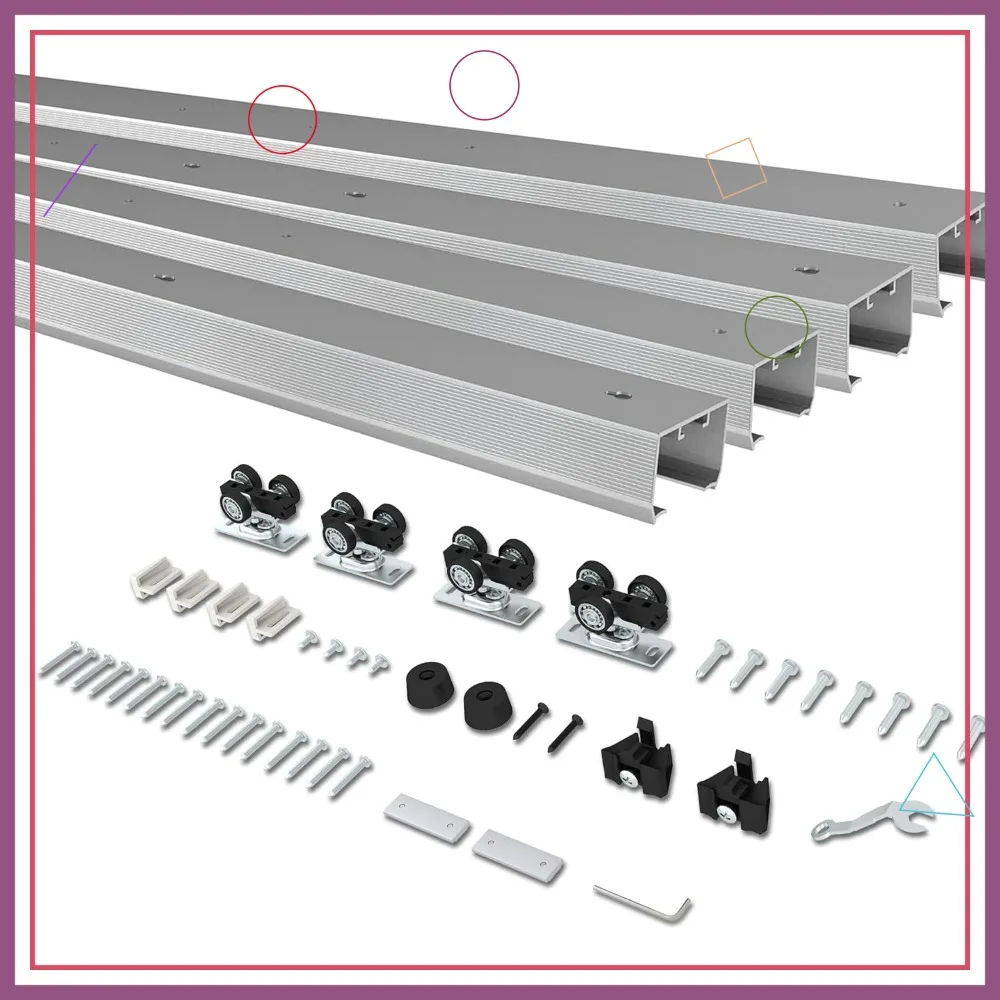 

Комплект направляющих для дверей с двойным карманом, 12 футов, 2 комплекта сращенных направляющих для дверей размером 68,7 дюйма, 48–72 дюйма, плавные, тихие, раздвижные, простая установка