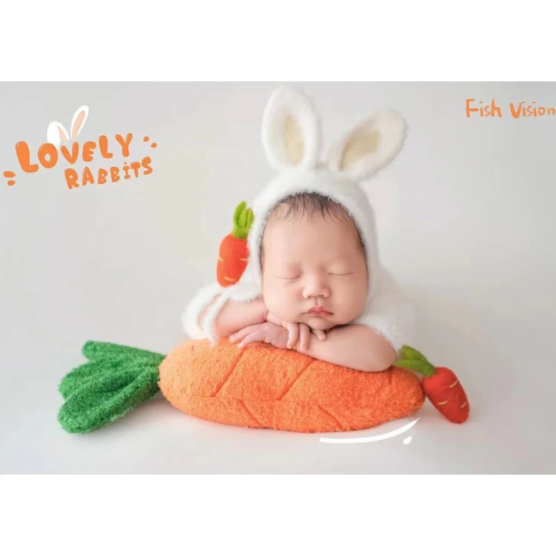 Ropa de fotografía de bebé recién nacido, conejo pequeño, estudio de bebé, accesorios de ropa de fotografía de luna llena, ropa de bebé de invierno