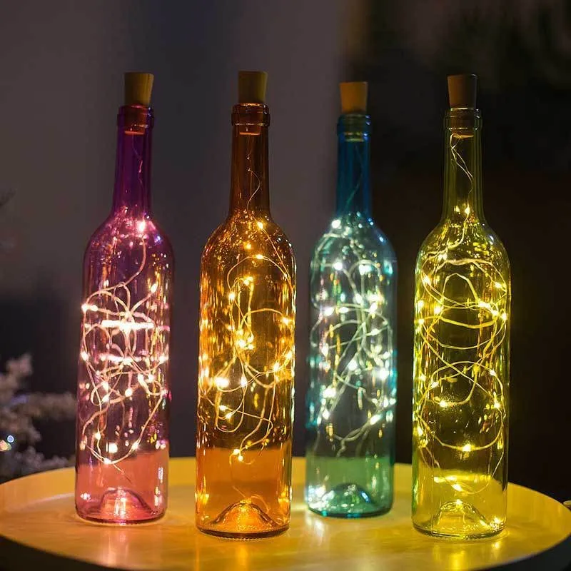 Luz de tapón de botella de vino de corcho alimentada por batería, cadena de luz LED DIY, barra de luz, fiesta de cumpleaños de Navidad, guirnalda de Año Nuevo, 1m, 2m, 3m