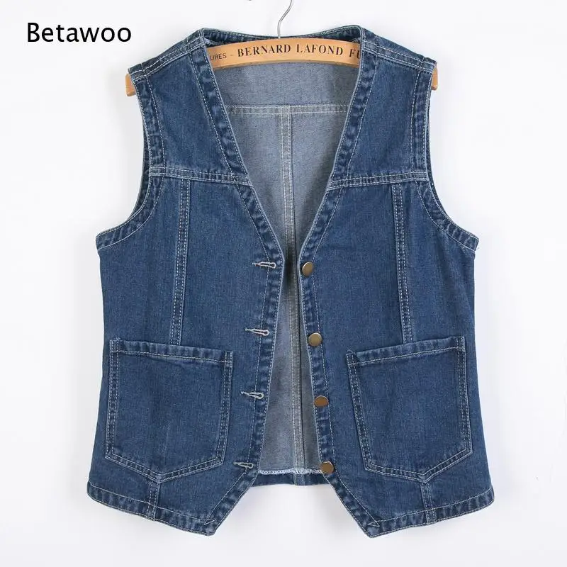 Ladies Classic Sleeveless Denim Waistcoat V Neck Metal Button Vest Two Front Patch Pockets Relaxed Jean Vest Casual Top