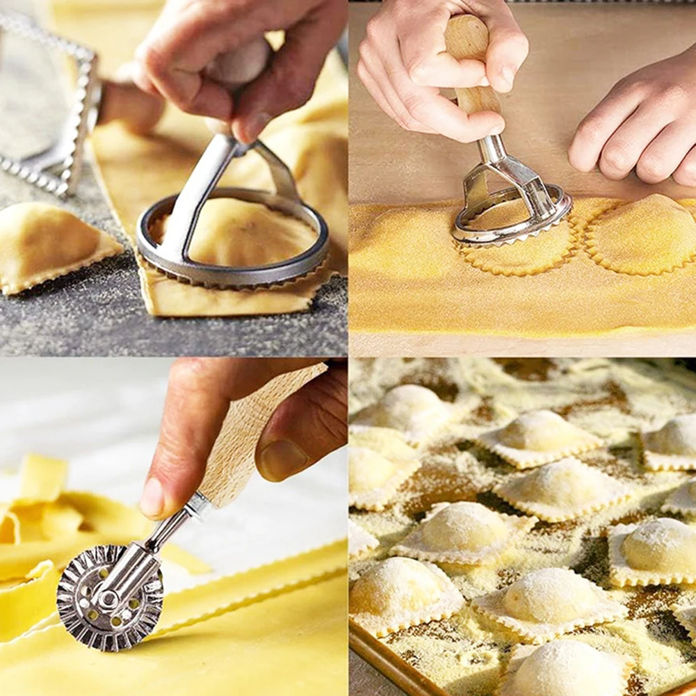 Wood Mounted Stainless Steel Ravioli Cutter for Pressing Cutting and Sealing Homemade Dumpling and Ravioli Dough