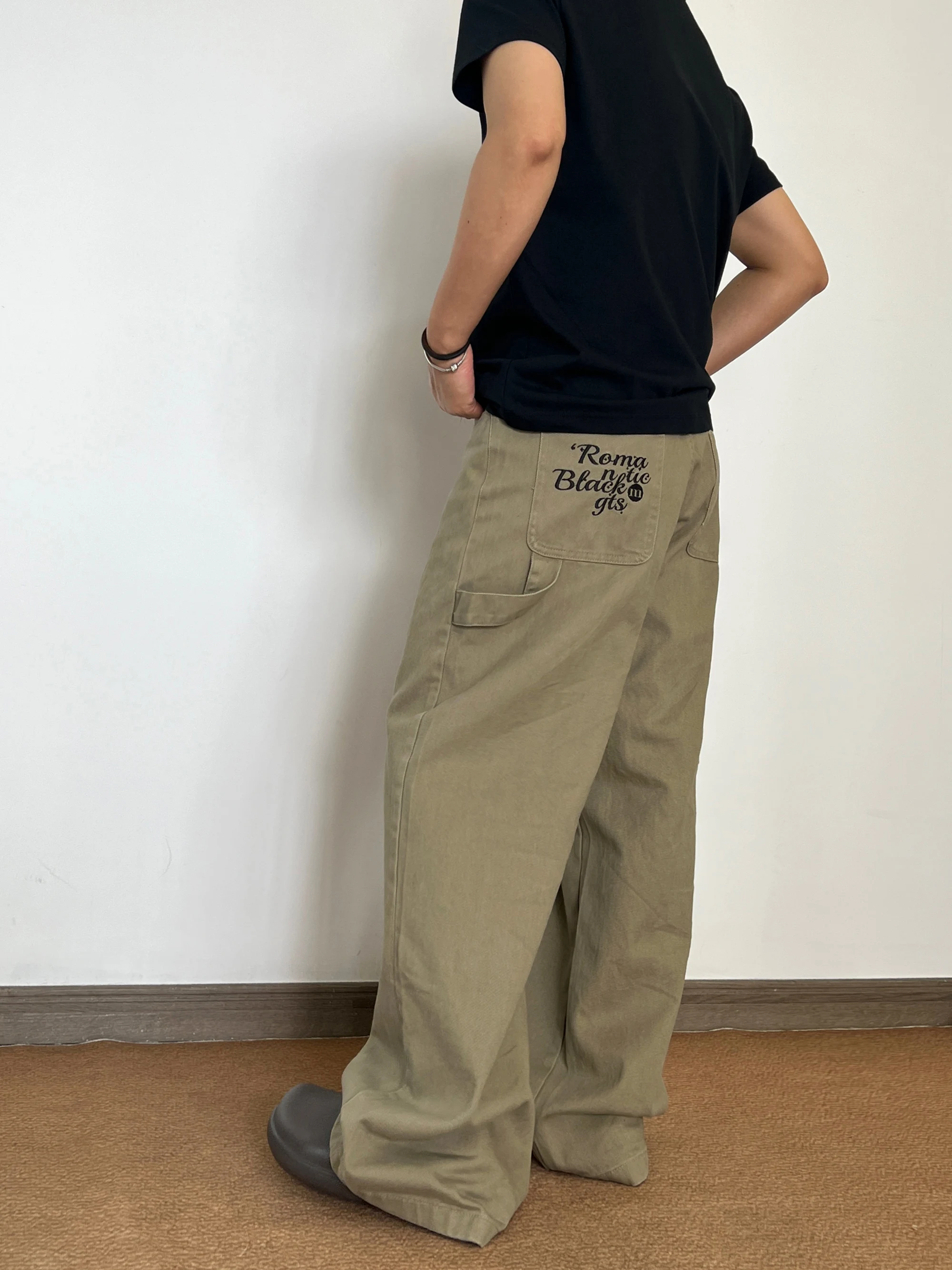 

Vintage Loose Logging Work Pants Men Women Embroidered ket Straight Casual Trousers Youthful Wear All Seasons Khaki