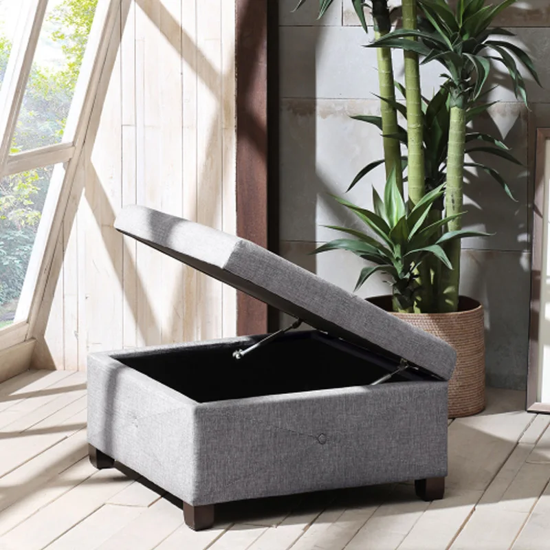 Elegant Upholstered Storage Ottoman in Charcoal: Button-Tufted Details, Solid Wood Legs, Versatile Storage Solution for Any Room