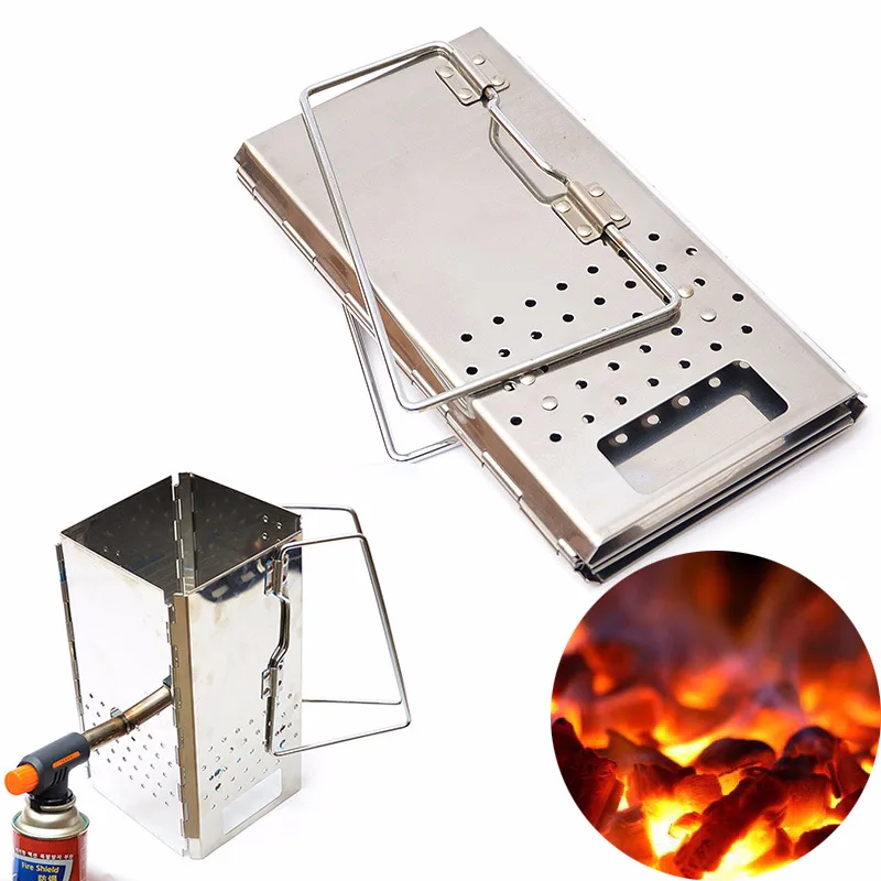 

Portable Chimney Cooker Stove, Stainless Steel Wood Burner, Foldable Charcoal Starter for Outdoor Camping