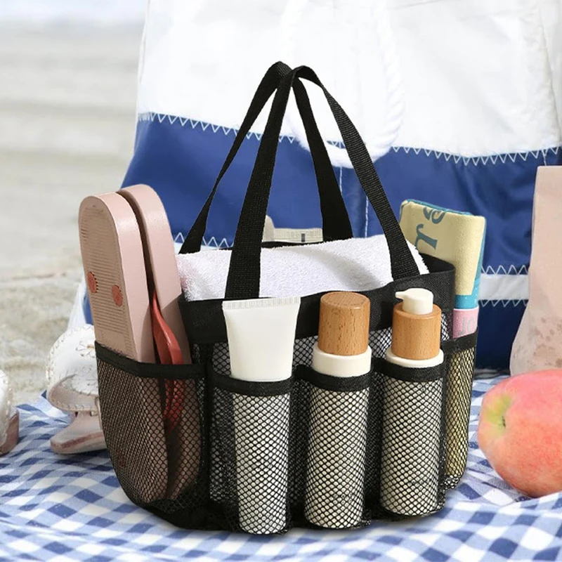 Mesh Shower Caddy for College Dorm Necessities Portable Travel Shower Basket Shower Tote Bag for Girls and Boys with 8 Pockets