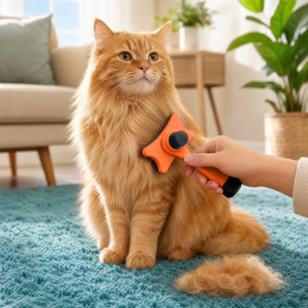 Skin Safe Pet Brush Pet Hair Comb Self-cleaning Dog Grooming Brush with Anti-slip Handle Pet Detangling for Shedding for Cats