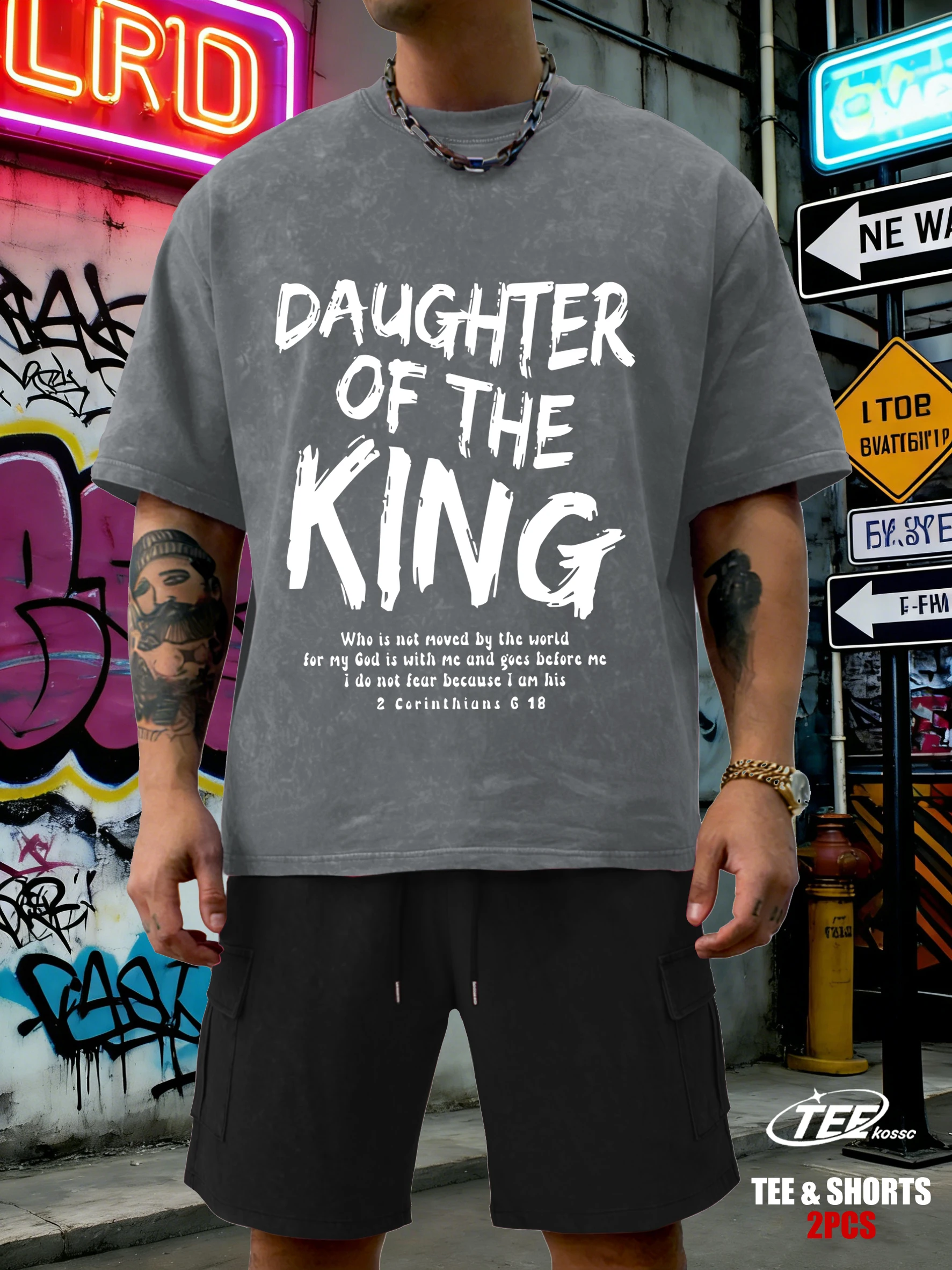

Daughter Of The King Print Washed Mens T-Shirt Summer Casual Trendy Shorts Suits Sport Cotton Streetwear Unisex Basics Clothing