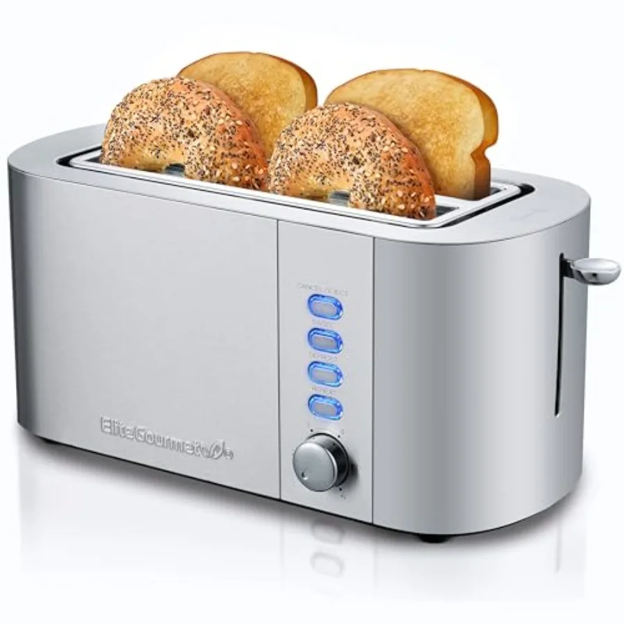 

ECT13X Long Slot Toaster Extra Wide 1.5" and 5.1" Deep Slots Bagel Defrost and Cancel Functions 6 Toast Shade Settings Fits Bag