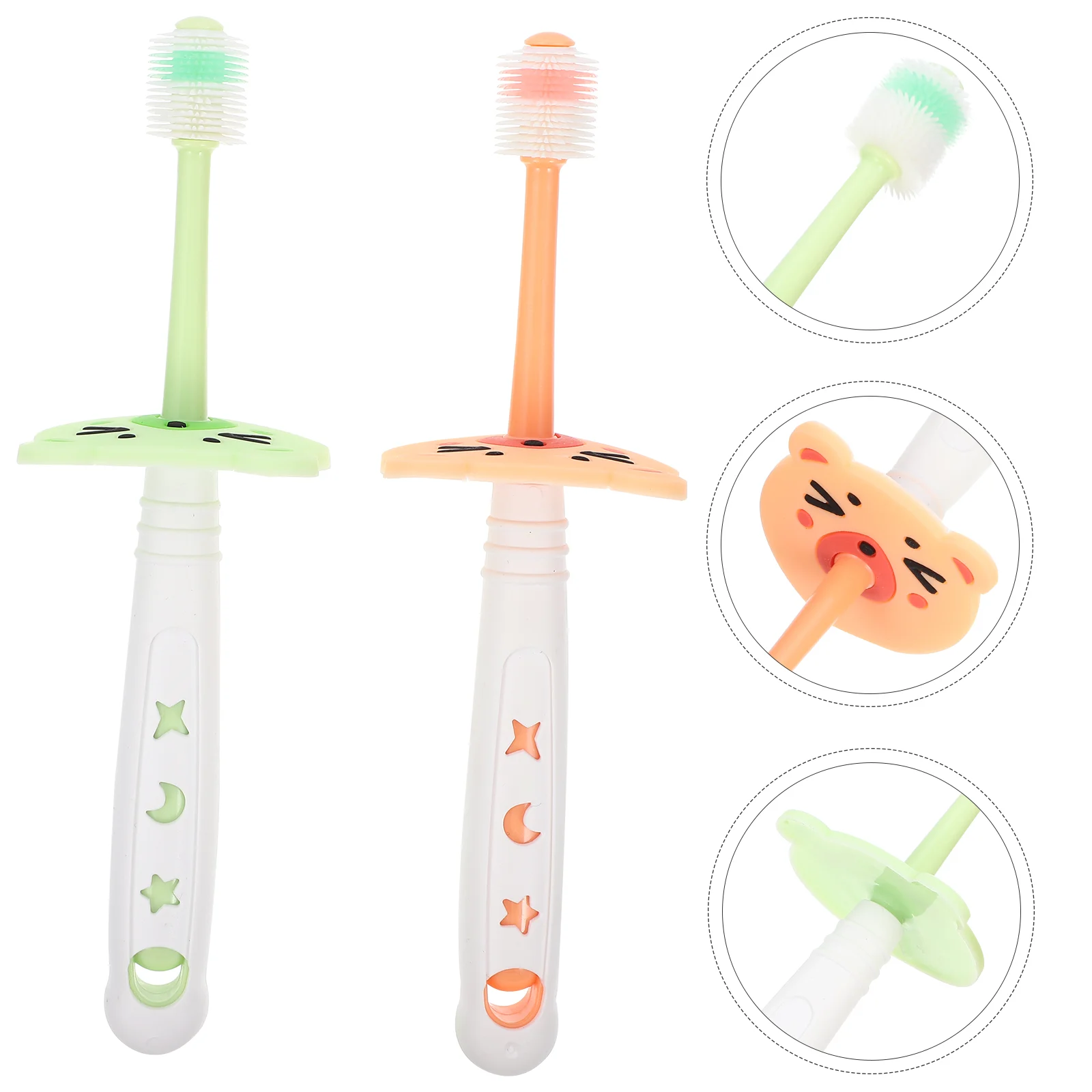 2 Pcs Baby Toothbrush Toothbrushes Soft Teether Bamboo Dental for Braces Manual Child Tongue Cleaning