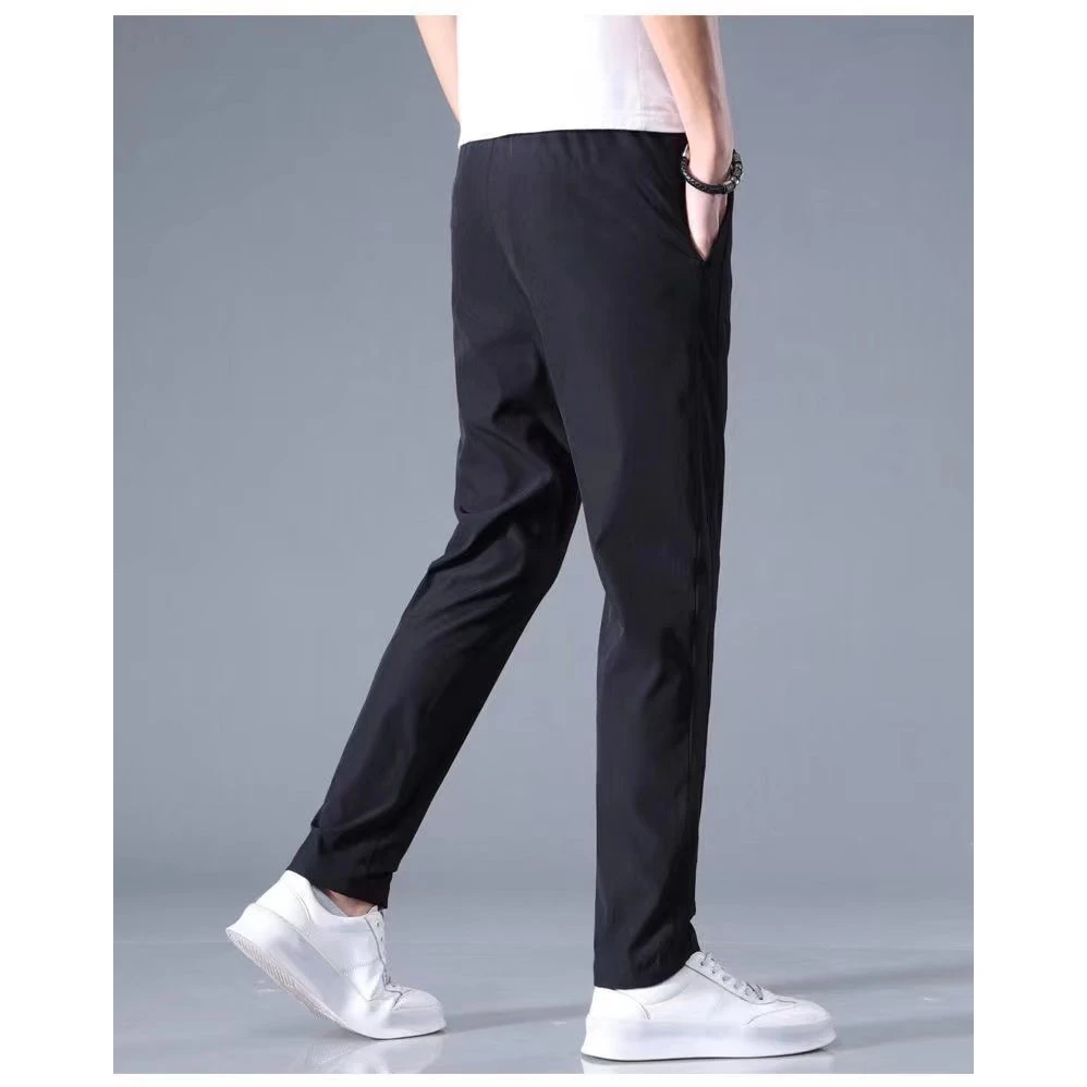 Ice Silk Loose Fit Summer Thin Casual Pants Men's Breathable Sport Trousers Straight Leg High Waist Pure Color Workwear