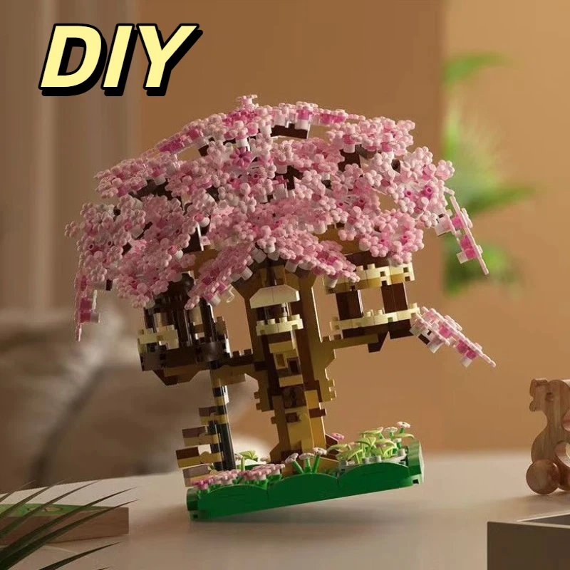 Rainbow Cherry Blossom Treehouse Building Block Assembly Toy Diy Lighting Tree House Building Block Toy Home Decoration Kid Gift