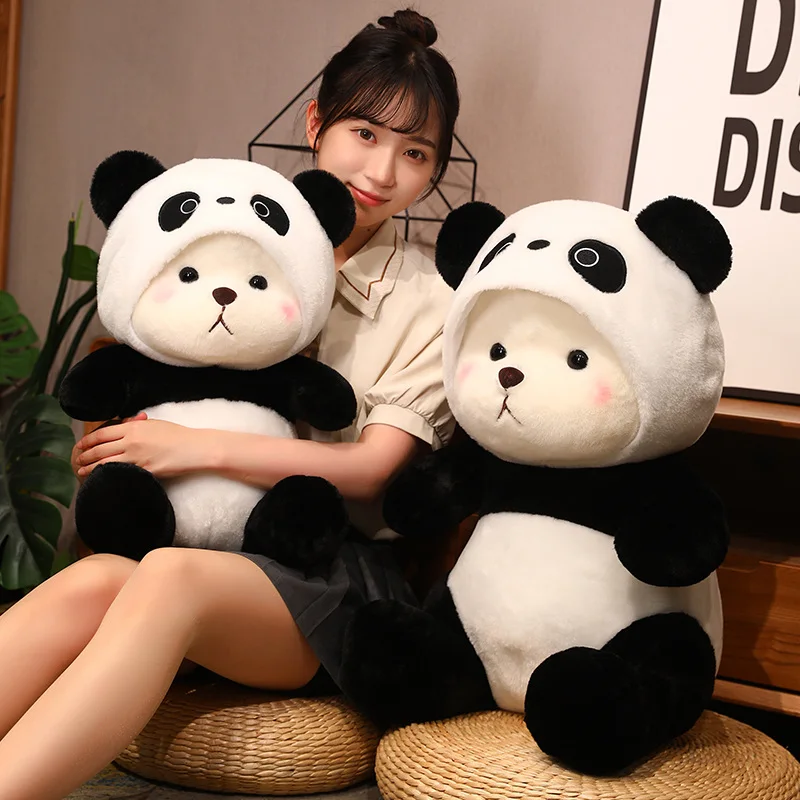 Witte Teddybeer Cosplay Panda Pop Pluche Speelgoed Kawaii Capuchon Cartoon Dierentuin Plushie Zitten Peluche Cadeau