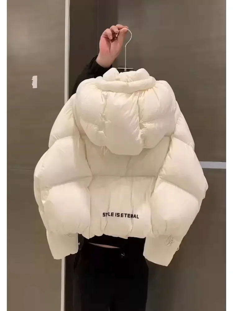 

Ele ort White Puffer Jaet Women's Bread Sle Winter Coat Polyester Fiber Filling White Du down Ci Casual