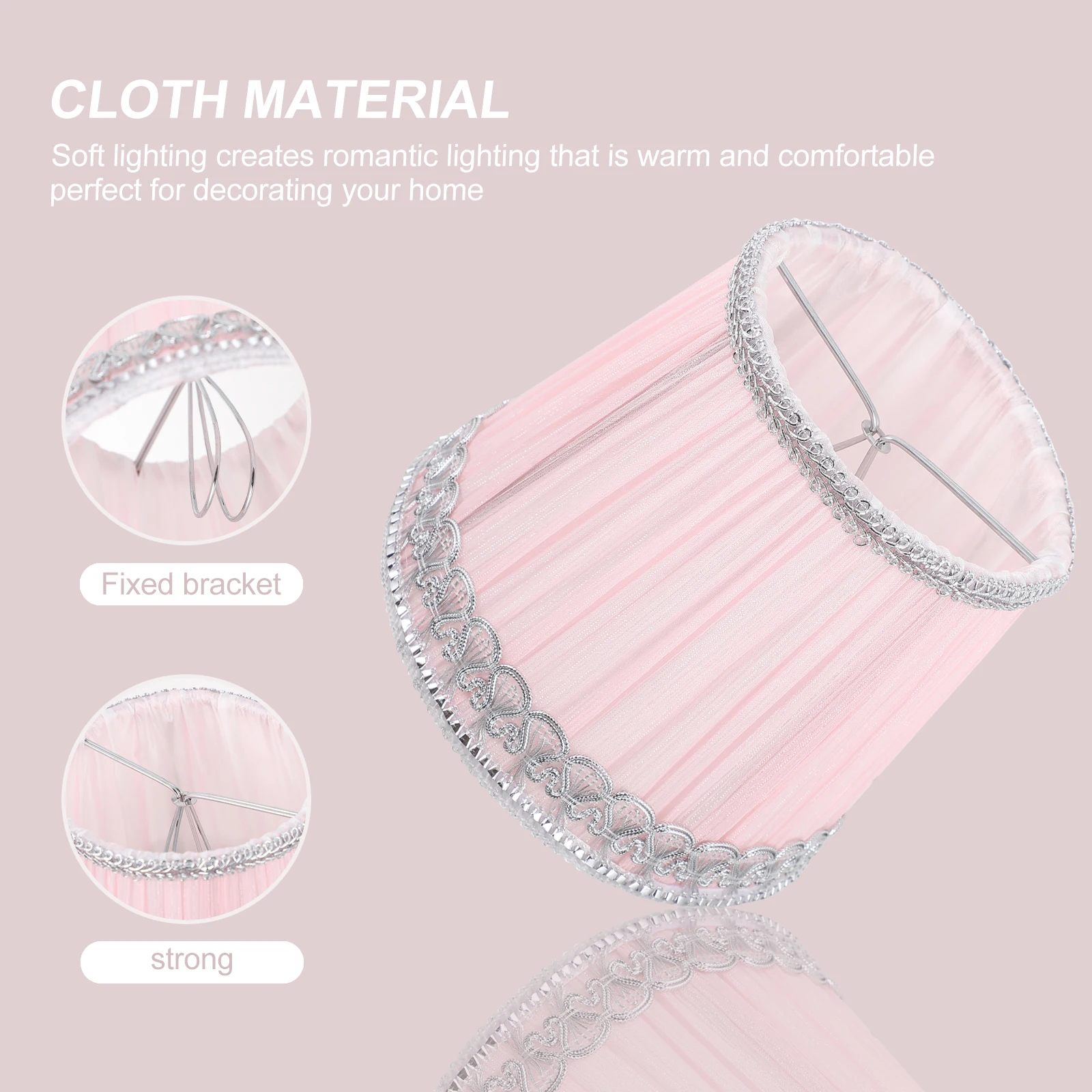 

Fabric Lampshade Cover Accessory Lampshade Accessory Pink Silver Edge Bedroom Living Room Decor Pleated Chiffon Replacement