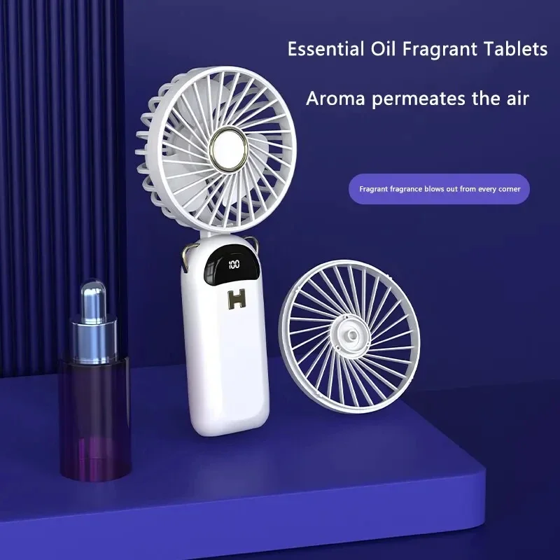 مروحة كهربائية صغيرة محمولة للطالب ، USB قابلة لإعادة الشحن ، العطر ، العرض الرقمي ، محمولة ، صغيرة ، قابلة للطي ، سطح المكتب