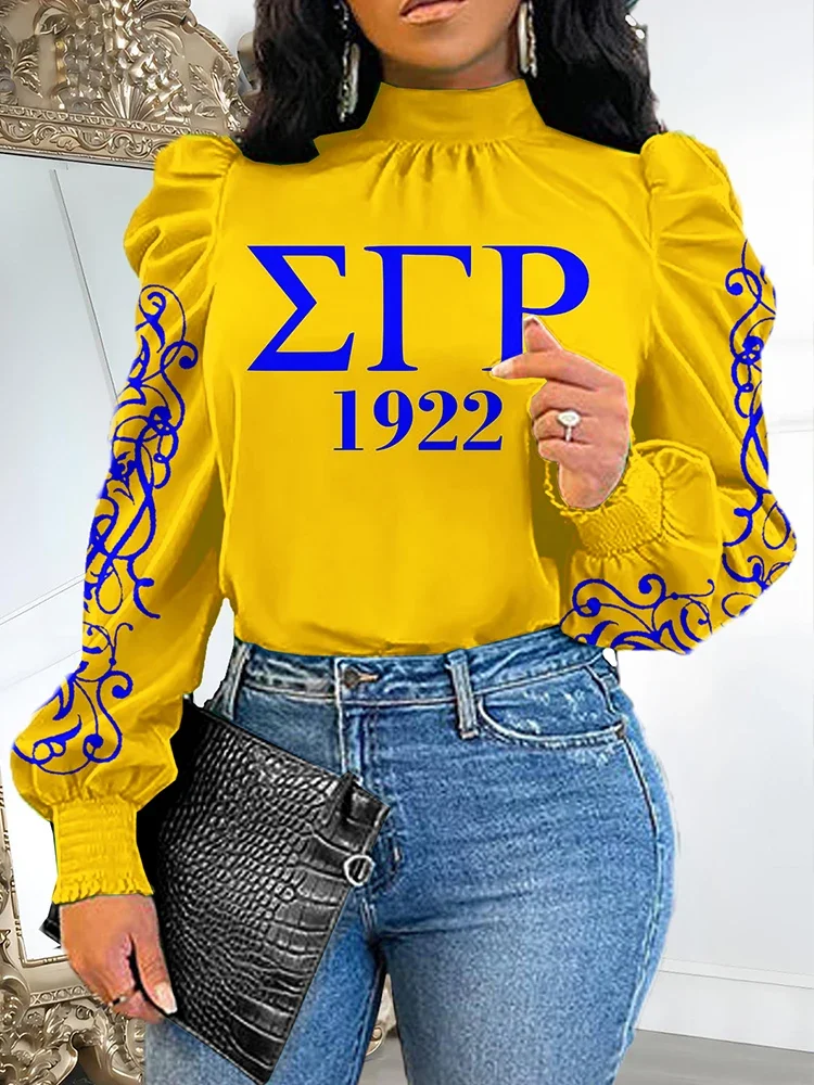 클래식 시그마 감마 로 소러티 퍼프 슬리브 블라우스