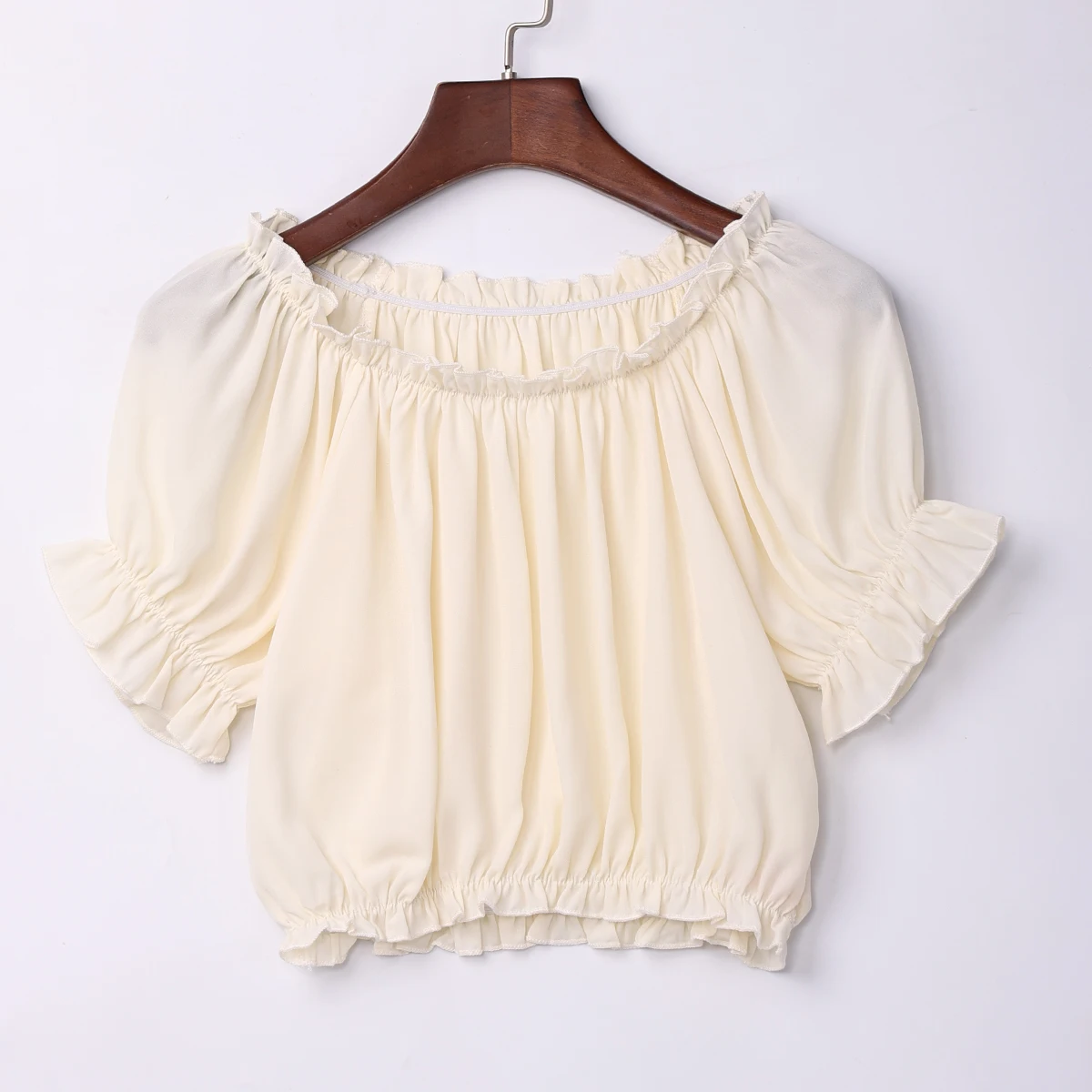 Sexy Women Lolita Blouse Crop Tops Short Sleeve Shoulder Off Chiffon Shirt