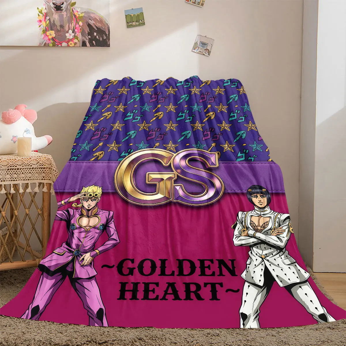 JoJo's Bizarre Adventure Print Flannel Blanket, Cartoon Figures for Couch, Comfortable Bedroom Throw, Travel Rug_LIAN