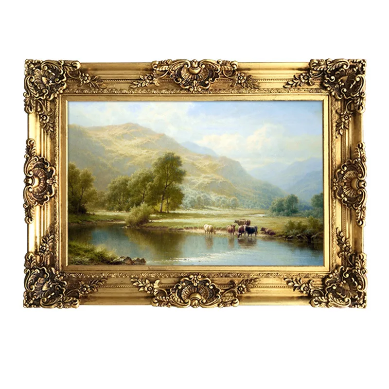 

Hand painted landscape oil painting classical landscape buffalo European villa living room dining room decorative painting