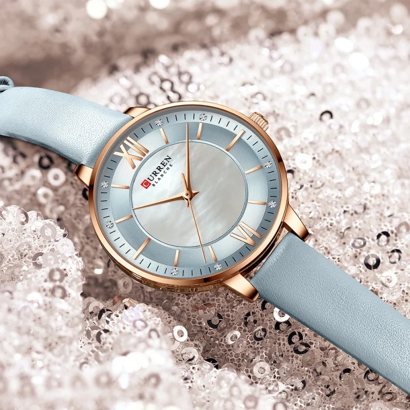 CURREN 9080 Small Dial Quartz Watch for Ladies, Waterproof Ultra-thin Shell Dial Leather Strap Wristwatch