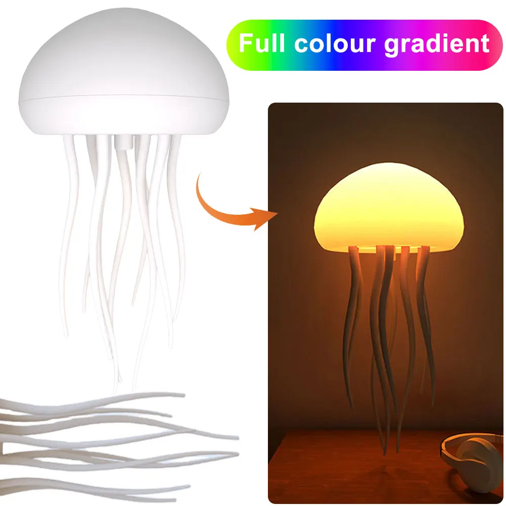 Cartoon Jellyfish Night Light RGB Gradient Cute Jellyfish Bedside Lamp Voice Control Type-C Charging LED Night Lamp