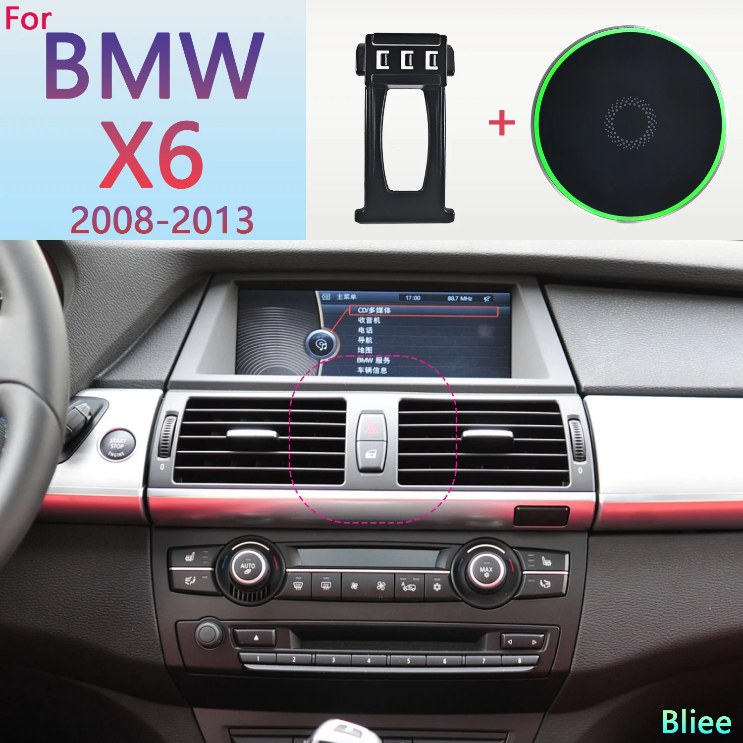 For BMW X6 E71 2008 2009 2010 2011 2012 2013 Magnetic Car Phone Holder 15W Wireless Charging Phone Stand MagSafe Base