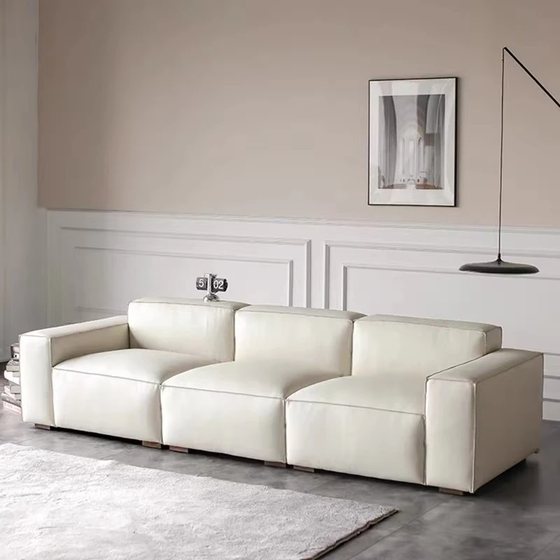 Modern minimalist luxury living room leather sofa. Hotel style cube combination sofa. High quality and easy maintenance