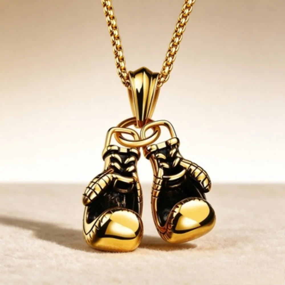 Gold Color Mini Boxing Glove Necklace Men's Fashion Sports Fitness Jewelry Pair Pendant Chain Charm for Boy