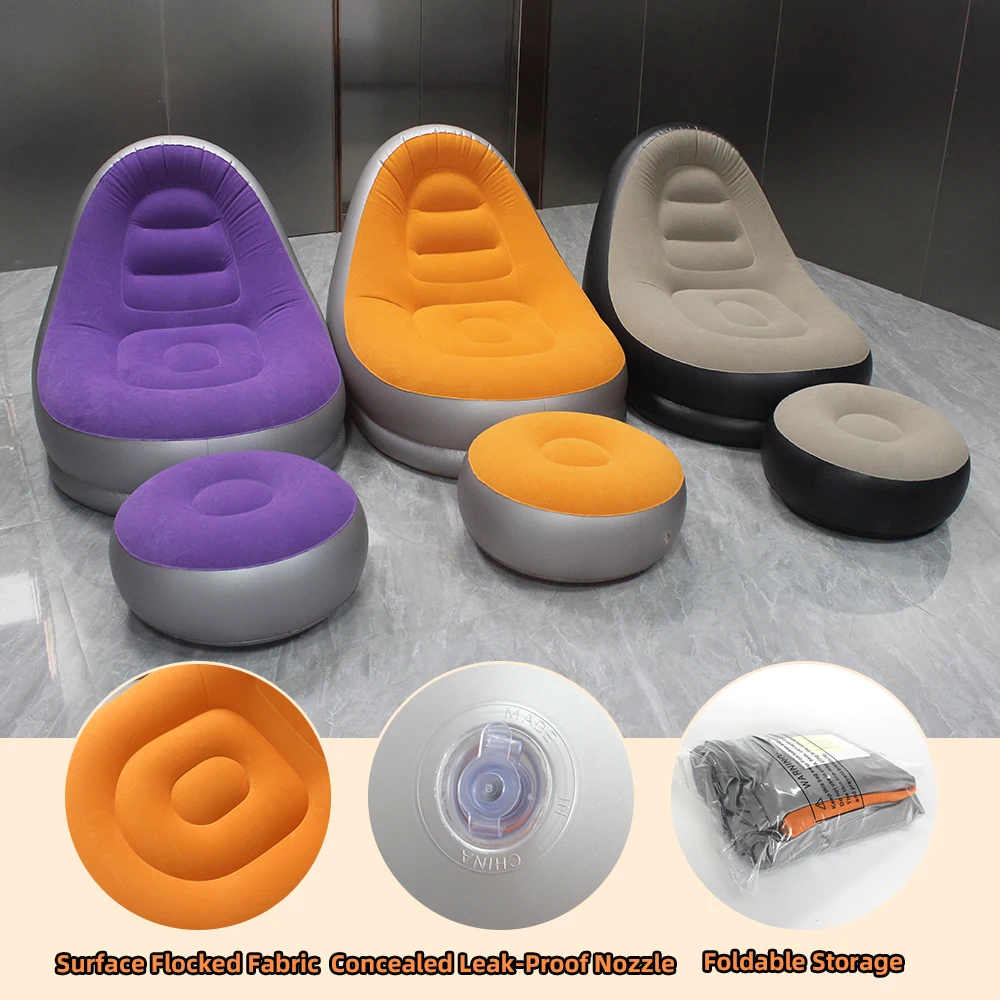 Inflatable Foot Stool Ottoman Portable Air Pump Footrest Sofa Couch Lazy Sofa for Living Room Bedroom Outdoor Camping image 5